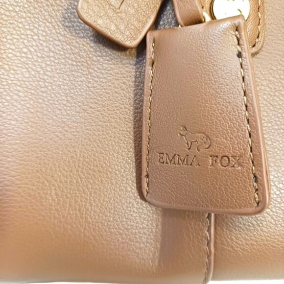 Emma Fox Leather Designer Purse  BROWN w GOLD Chain Strap Fancy Business $200 - Picture 8 of 15